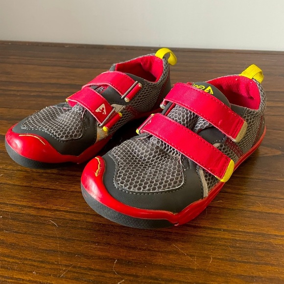PLAE Other - PLAE, size 13 little kid, red and gray velcro zero drop reinforced toe shoes